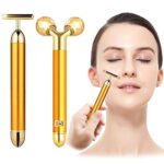 2-IN-1 Beauty Bar 24k Golden Pulse Facial Face Massager, Electric 3D Roller and T Shape Face Massager Kit for Face Lift…