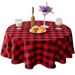 Beatae 55 Inch Round Tablecloth Checkered Round Table Cover for Wedding Kitchen Dinning Room 140cm (Red & Black)…