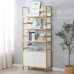 MELLCOM Golden Bookcase, 4 + 2 Tier Bookshelf with 2 Pull-Out Storage Cabinet Bohemian Style 71’’ Modern Bookshelves…