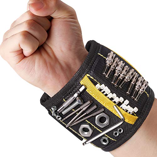 MYCARBON Magnetic Wristband Gift for Men 15 Powerful Magnets Hand Tools Wristband Tool Belt for Holding Tools, Screws…