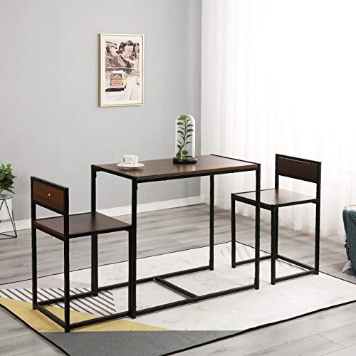 sogesfurniture Retro Dining Table and 2 Chairs Set in Black Metal Frame, Compact Nesting Coffee Table Kitchen Dining…